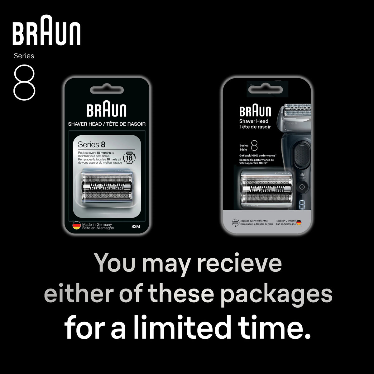 Braun Electric Shaver Head Replacement Part 83m Silver, Compatible with Series 8 Electric Razors for Men